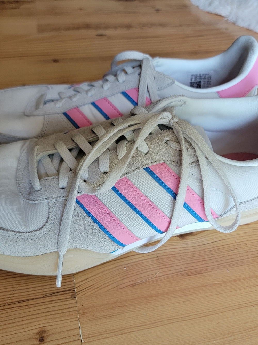 adidas Women's White Sneakers with Pink & Blue Stripes - Picture 3 of 9